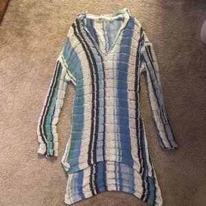 Urban Outfitters Striped Knit V-Neck Sweater With A Hood